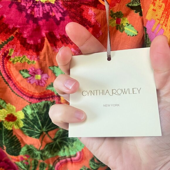 NEW Cynthia Rowley Womens Floral Print Orange Top S Linen/Rayon Blend - Picture 4 of 7